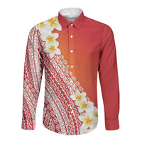 Tahiti Plumeria Tribal Pattern Long Sleeve Button Shirt Wave Style Red