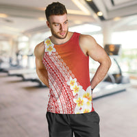 Tahiti Plumeria Tribal Pattern Men Tank Top Wave Style Red