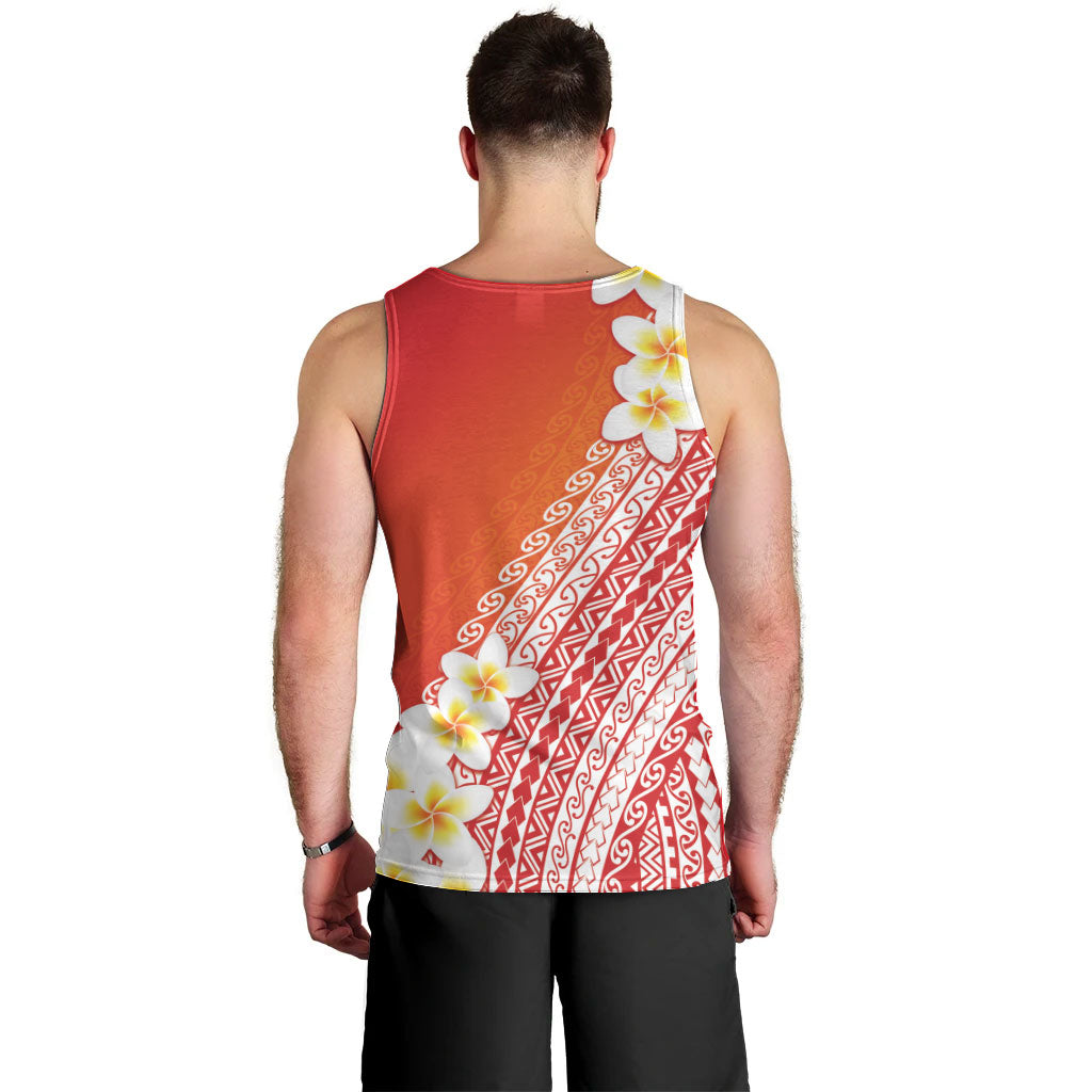 Tahiti Plumeria Tribal Pattern Men Tank Top Wave Style Red