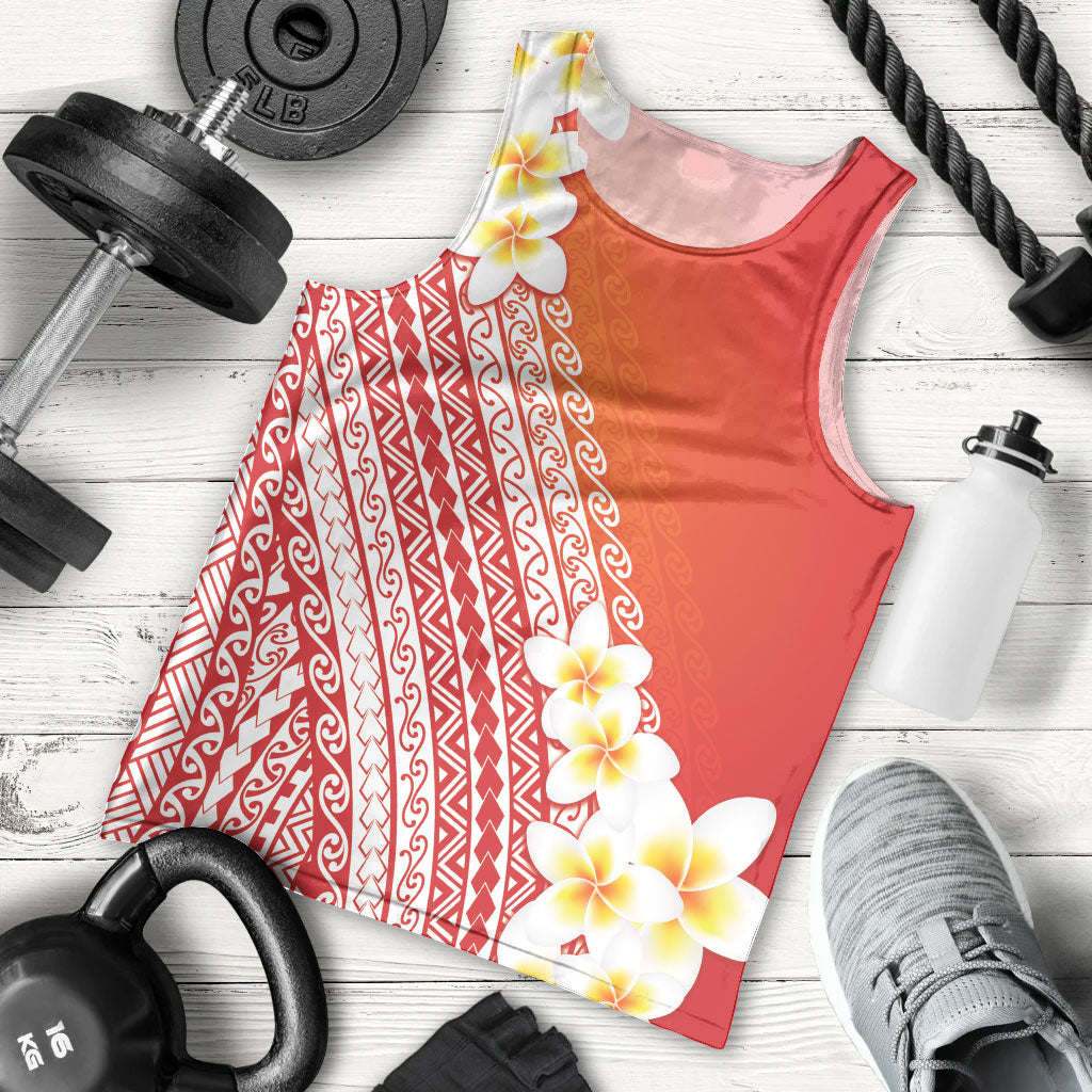 Tahiti Plumeria Tribal Pattern Men Tank Top Wave Style Red