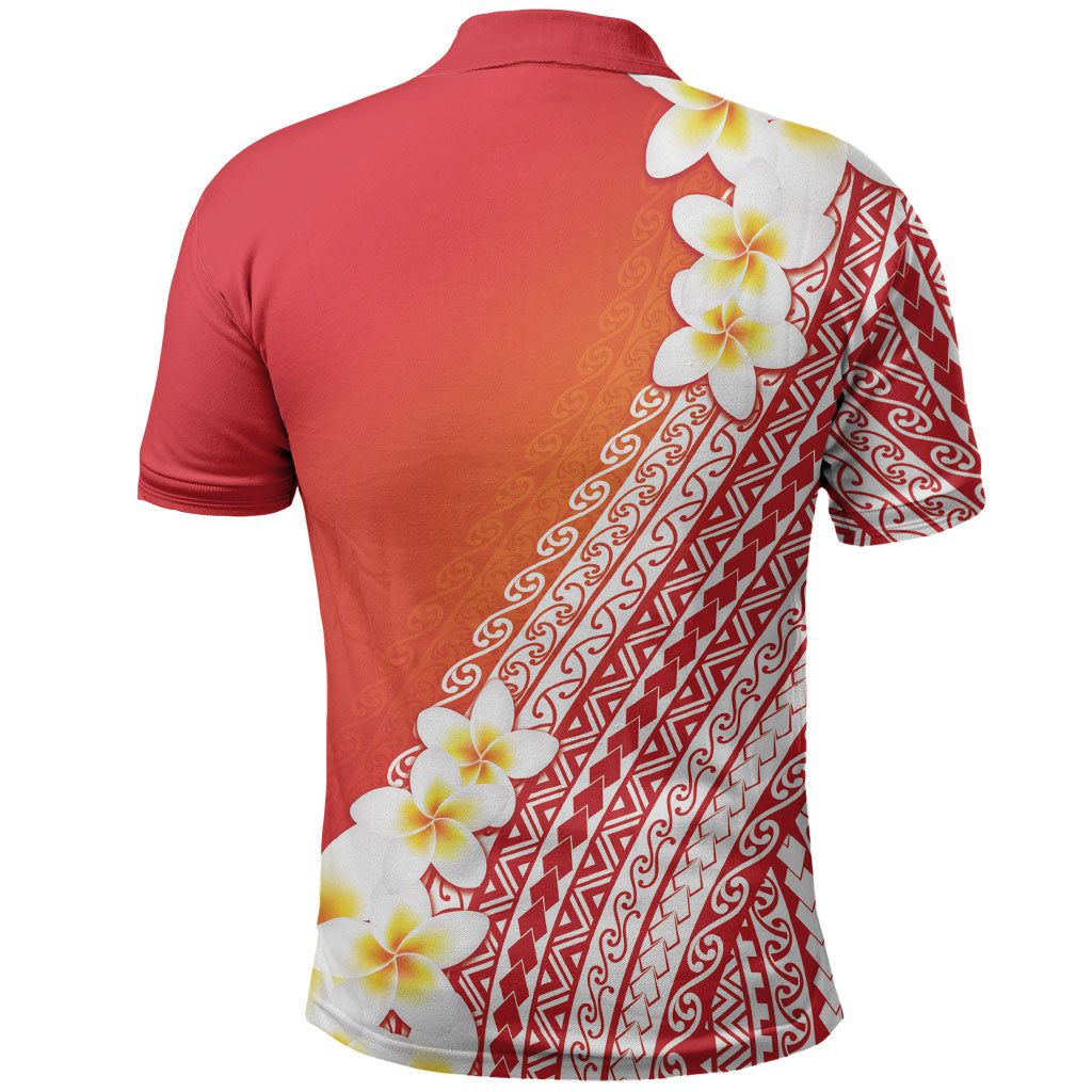 Tahiti Plumeria Tribal Pattern Polo Shirt Wave Style Red