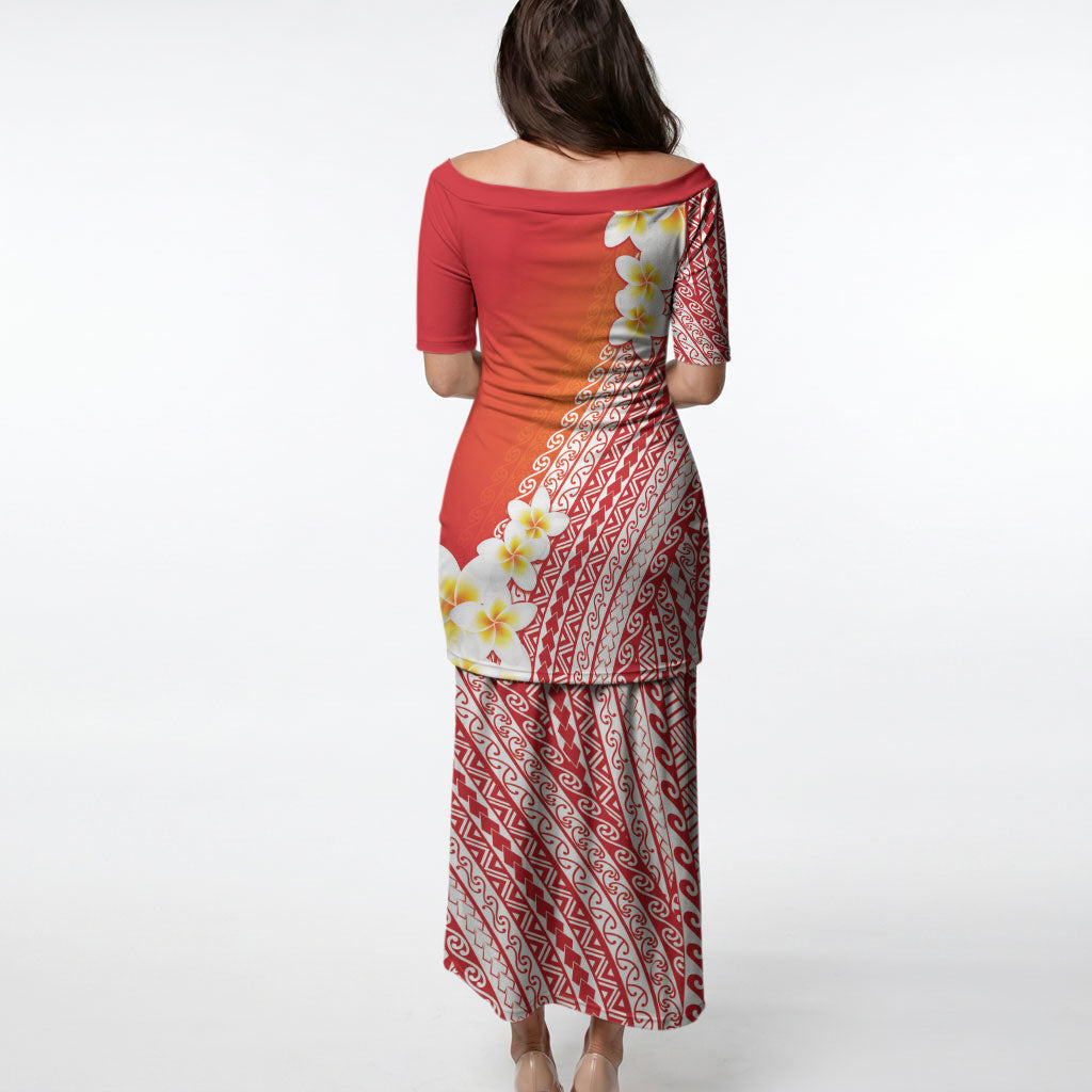 Tahiti Plumeria Tribal Pattern Puletasi Wave Style Red