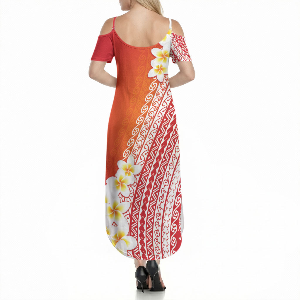 Tahiti Plumeria Tribal Pattern Summer Maxi Dress Wave Style Red