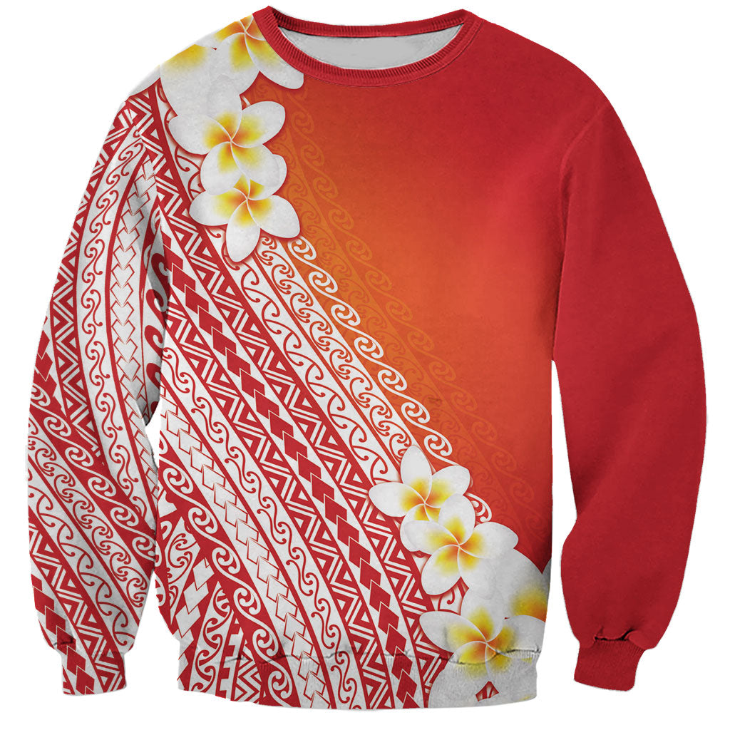 Tahiti Plumeria Tribal Pattern Sweatshirt Wave Style Red