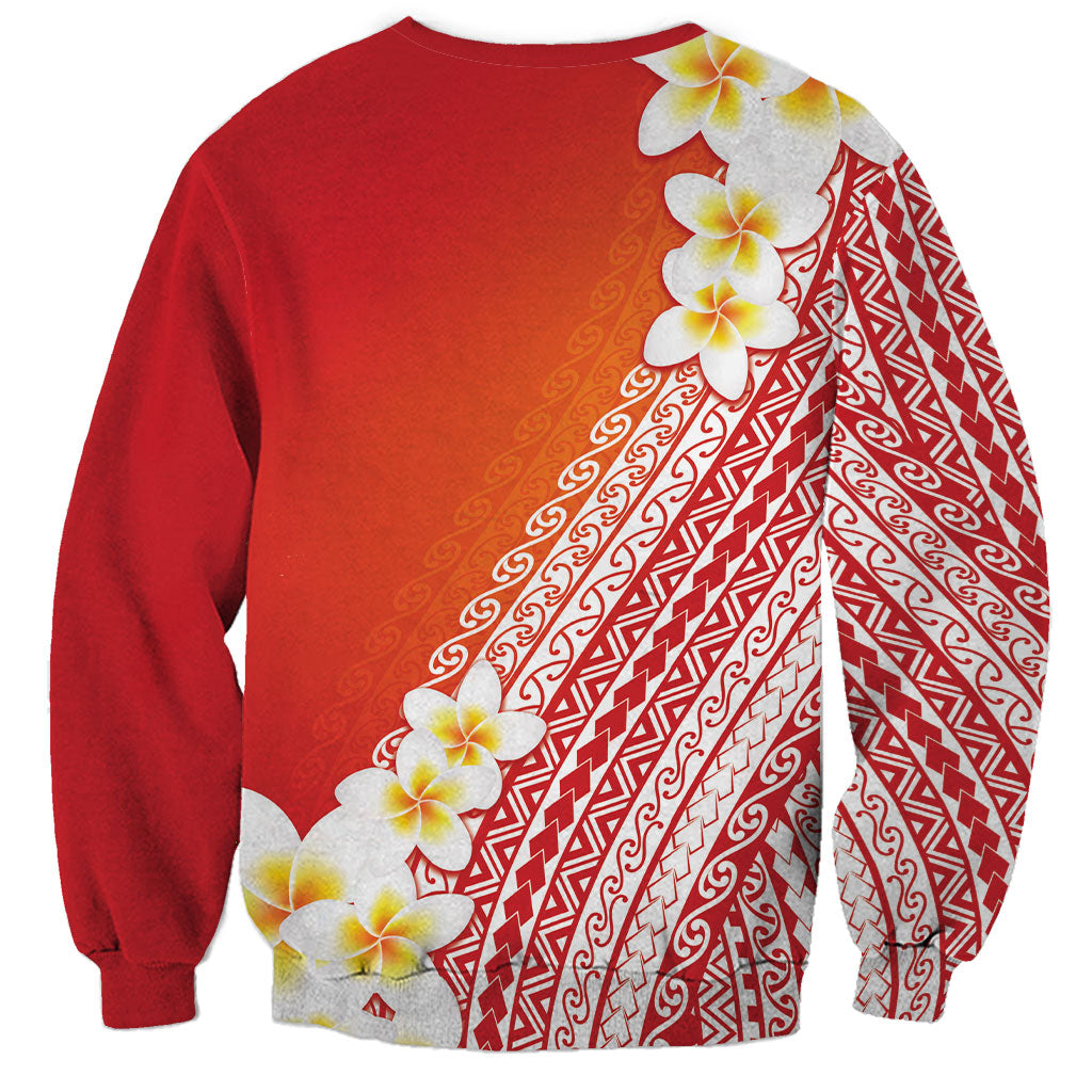 Tahiti Plumeria Tribal Pattern Sweatshirt Wave Style Red