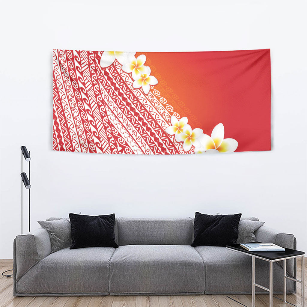 Tahiti Plumeria Tribal Pattern Tapestry Wave Style Red LT05 - Polynesian Pride