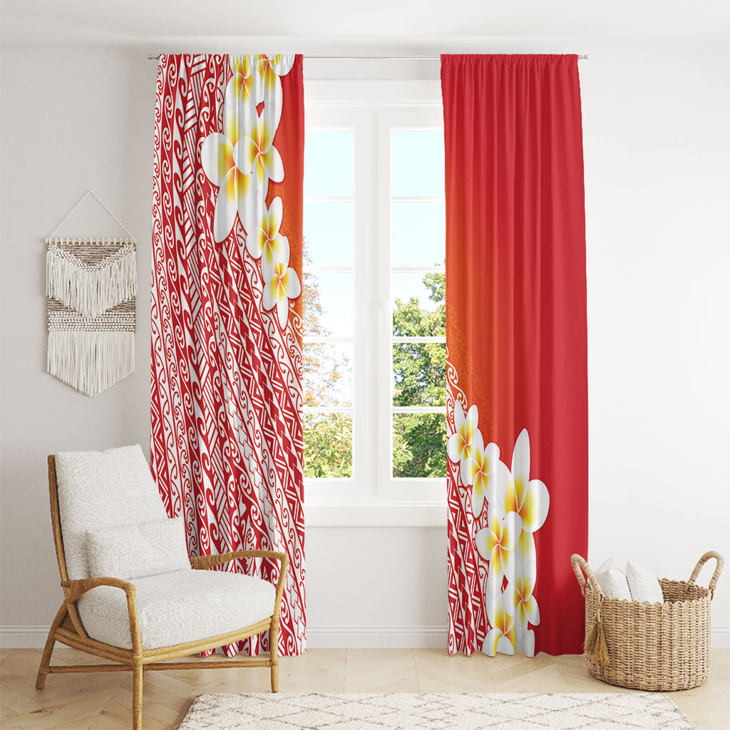 Tahiti Plumeria Tribal Pattern Window Curtain Wave Style Red LT05 - Polynesian Pride