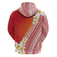 Tahiti Plumeria Tribal Pattern Zip Hoodie Wave Style Red