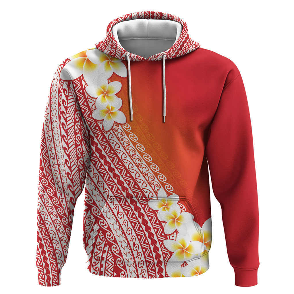 Tahiti Plumeria Tribal Pattern Zip Hoodie Wave Style Red