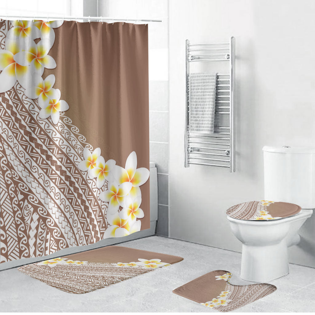 Tahiti Plumeria Tribal Pattern Bathroom Set Wave Style Brown