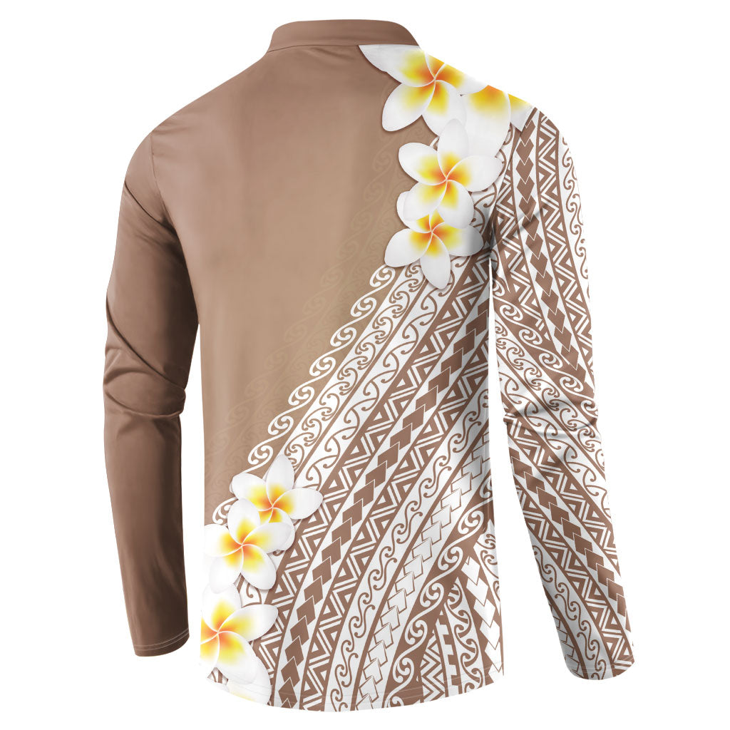 Tahiti Plumeria Tribal Pattern Button Sweatshirt Wave Style Brown LT05 - Polynesian Pride