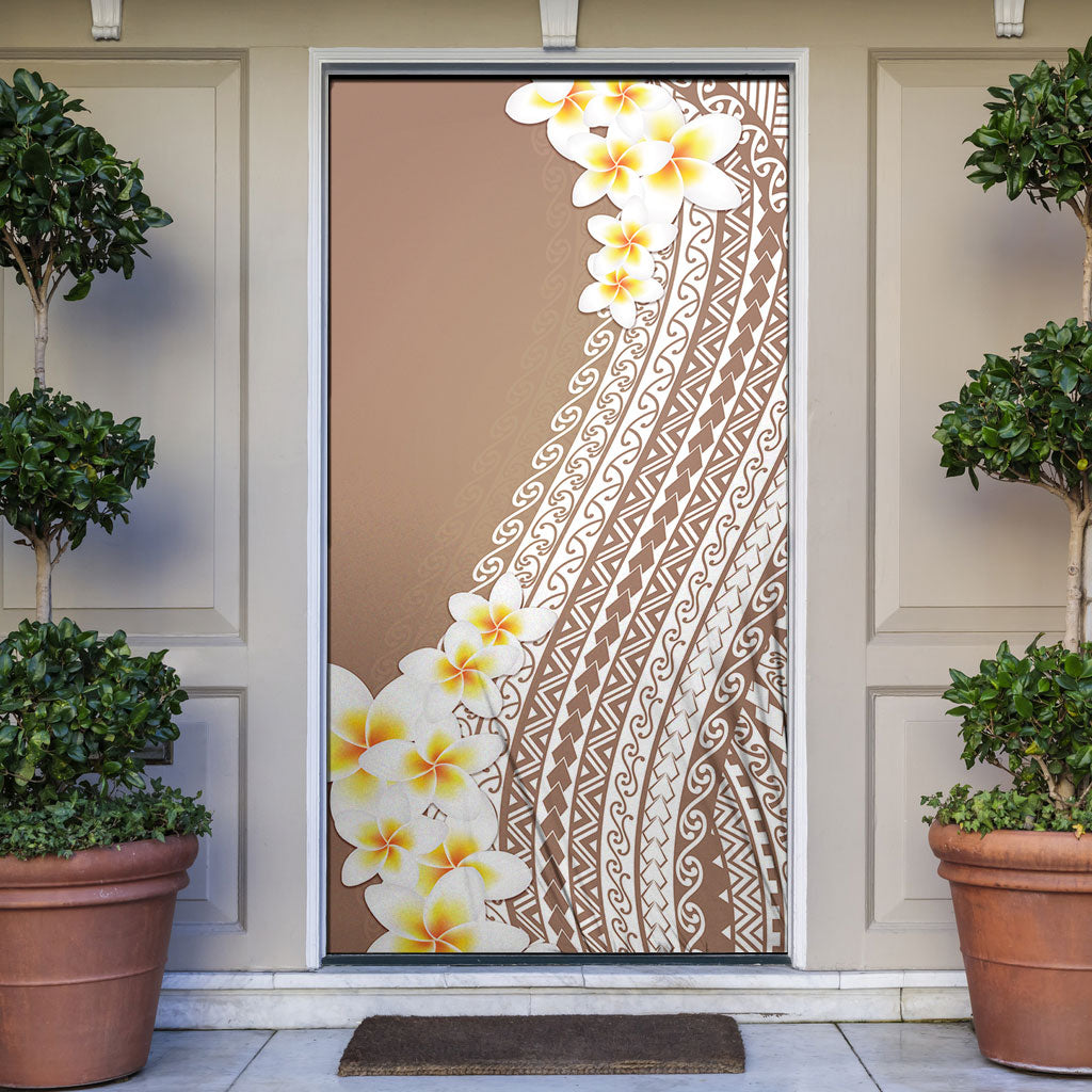 Tahiti Plumeria Tribal Pattern Door Cover Wave Style Brown