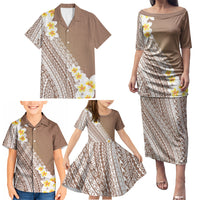 Tahiti Plumeria Tribal Pattern Family Matching Puletasi and Hawaiian Shirt Wave Style Brown LT05 - Polynesian Pride