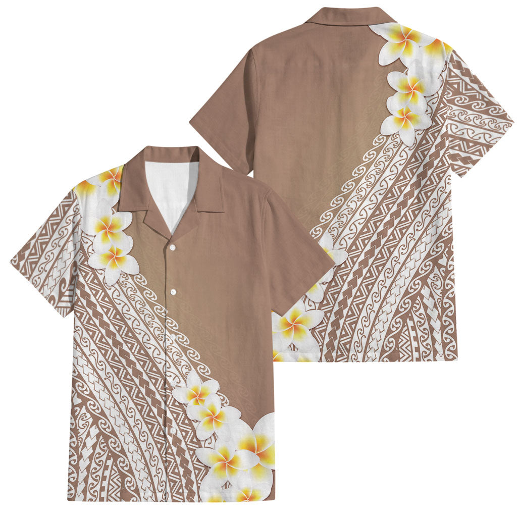 Tahiti Plumeria Tribal Pattern Family Matching Puletasi and Hawaiian Shirt Wave Style Brown LT05 Dad's Shirt - Short Sleeve Brown - Polynesian Pride