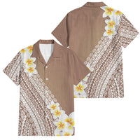 Tahiti Plumeria Tribal Pattern Family Matching Puletasi and Hawaiian Shirt Wave Style Brown LT05 Dad's Shirt - Short Sleeve Brown - Polynesian Pride