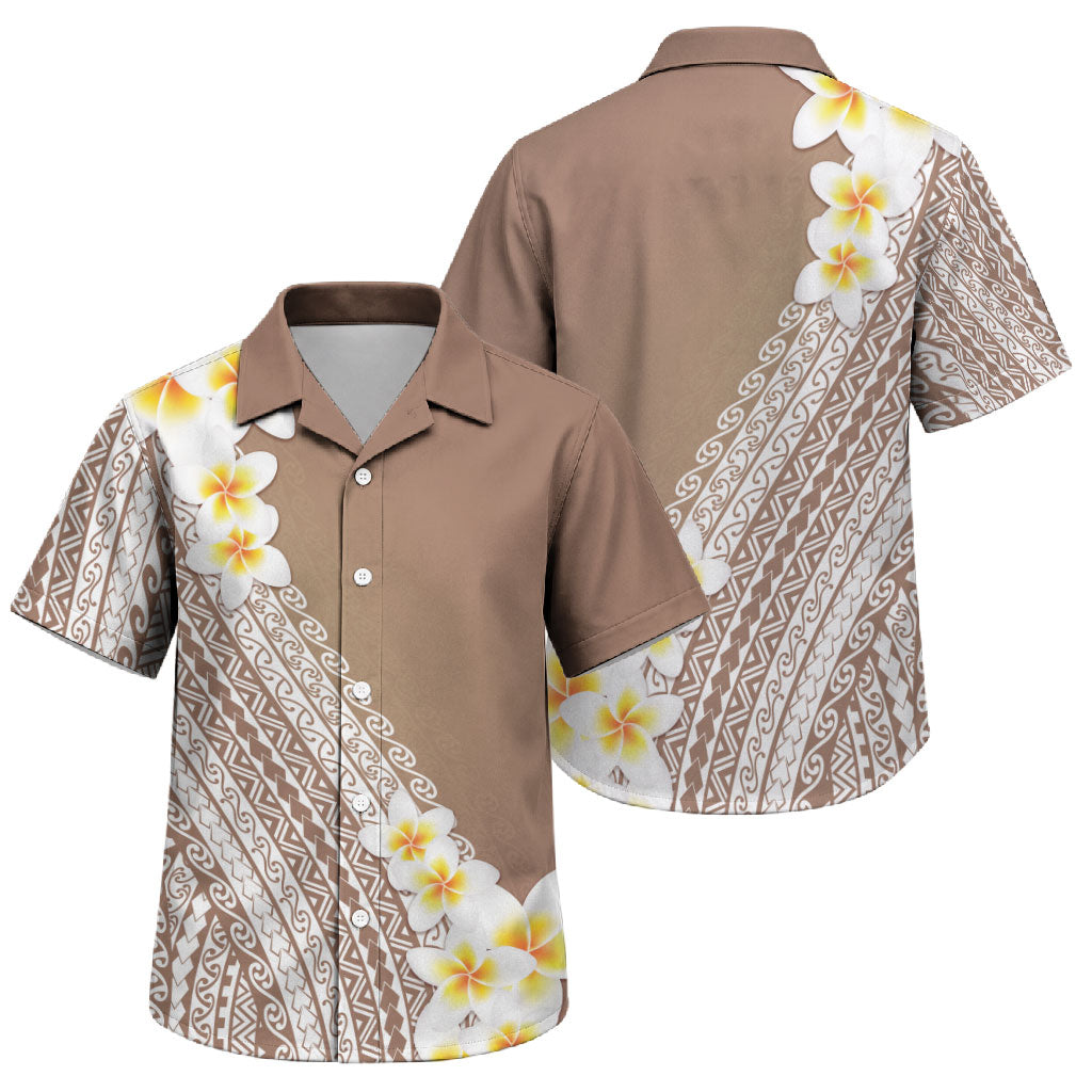 Tahiti Plumeria Tribal Pattern Family Matching Puletasi and Hawaiian Shirt Wave Style Brown LT05 Son's Shirt Brown - Polynesian Pride