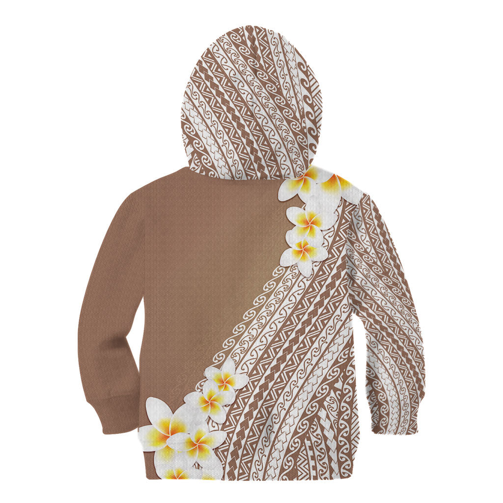 Tahiti Plumeria Tribal Pattern Kid Hoodie Wave Style Brown LT05 - Polynesian Pride