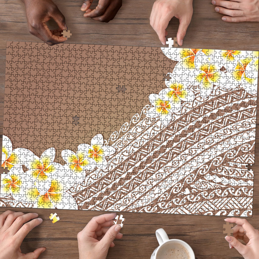 Tahiti Plumeria Tribal Pattern Puzzle Wave Style Brown LT05 - Polynesian Pride