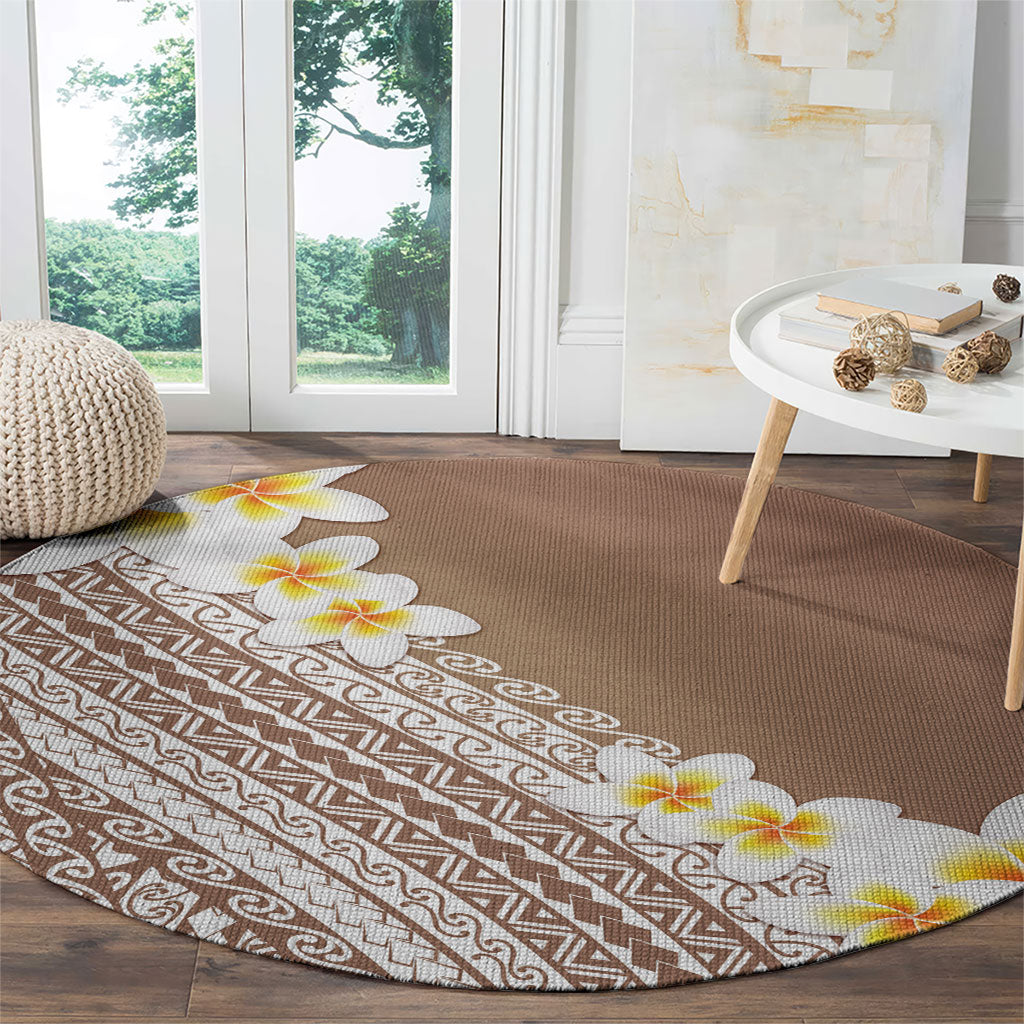 Tahiti Plumeria Tribal Pattern Round Carpet Wave Style Brown LT05 - Polynesian Pride
