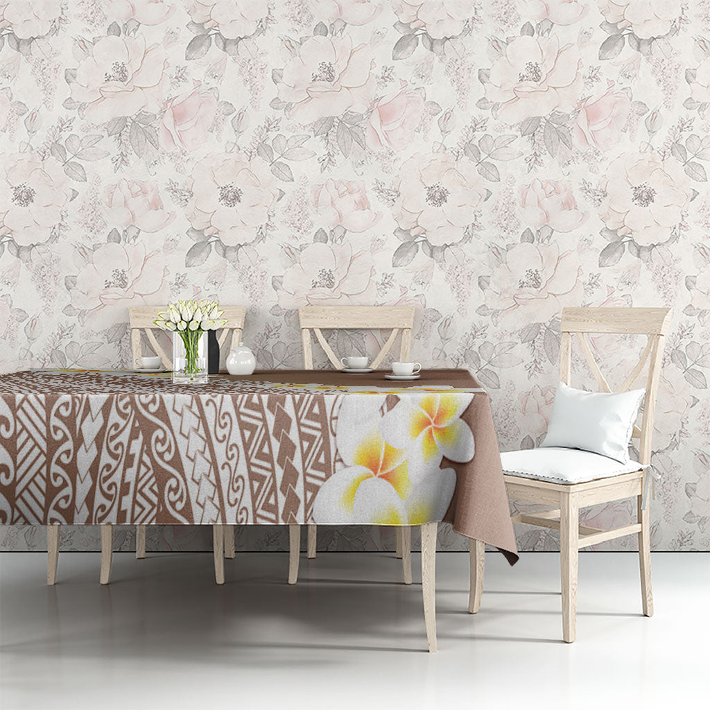 Tahiti Plumeria Tribal Pattern Tablecloth Wave Style Brown LT05 - Polynesian Pride