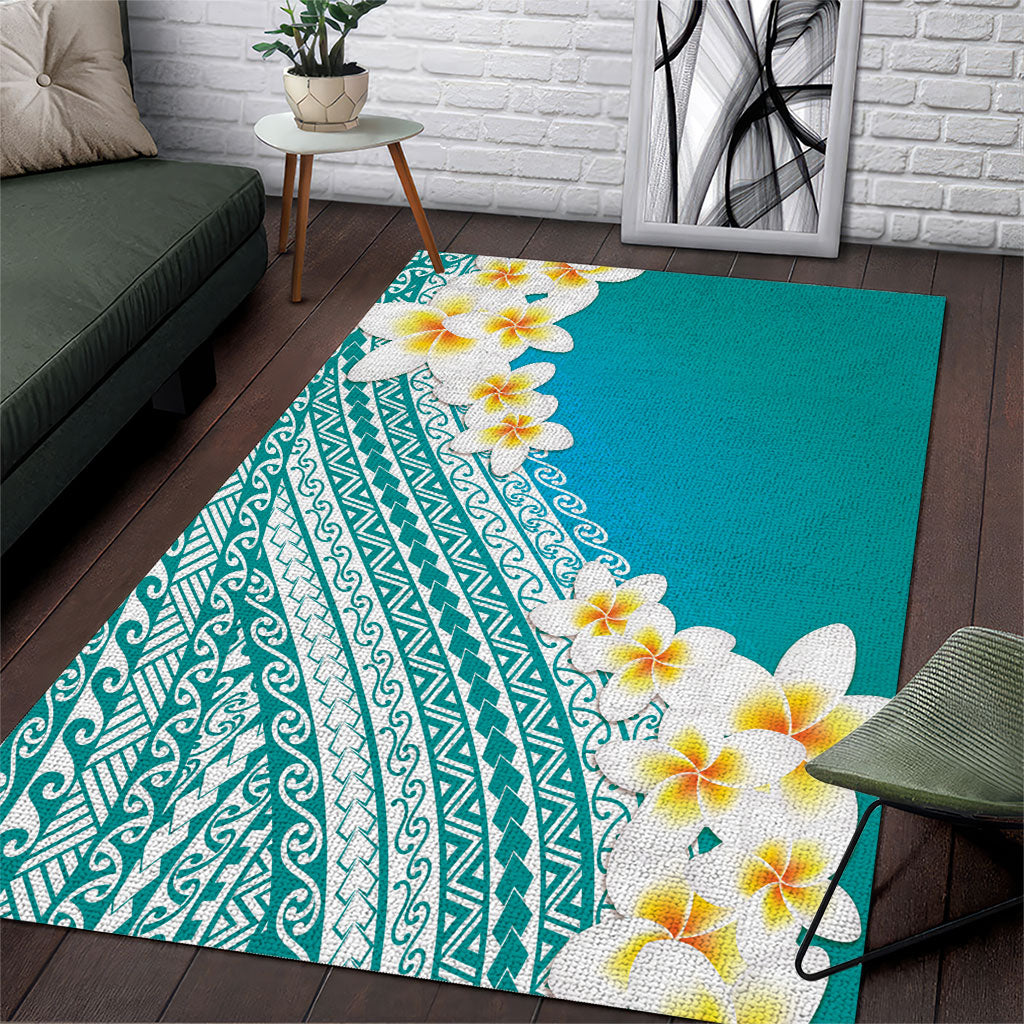 Tahiti Plumeria Tribal Pattern Area Rug Wave Style Turquoise LT05 Turquoise - Polynesian Pride