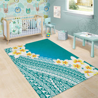 Tahiti Plumeria Tribal Pattern Area Rug Wave Style Turquoise LT05 - Polynesian Pride
