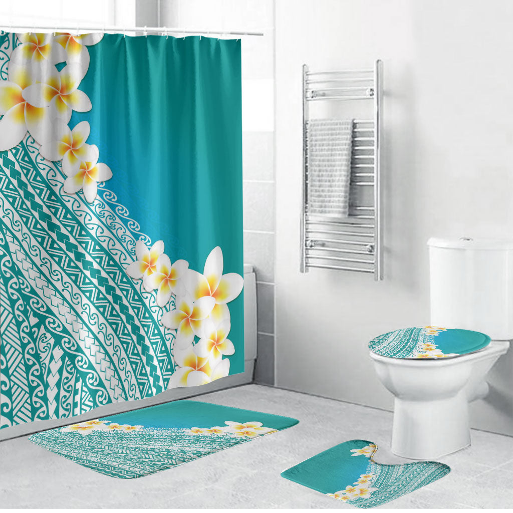 Tahiti Plumeria Tribal Pattern Bathroom Set Wave Style Turquoise
