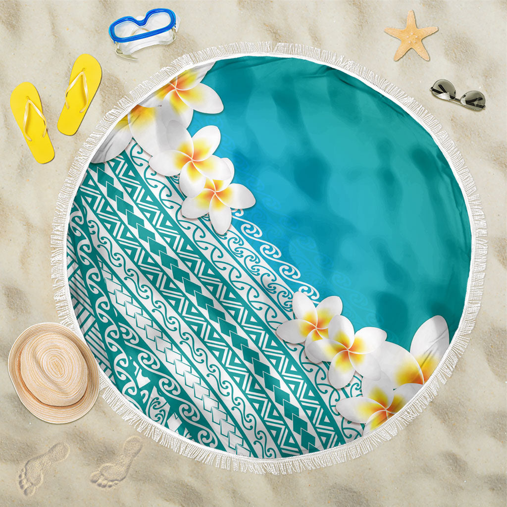 Tahiti Plumeria Tribal Pattern Beach Blanket Wave Style Turquoise