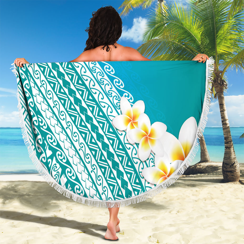 Tahiti Plumeria Tribal Pattern Beach Blanket Wave Style Turquoise LT05 - Polynesian Pride