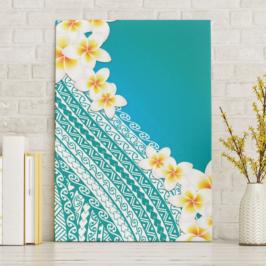 Tahiti Plumeria Tribal Pattern Canvas Wall Art Wave Style Turquoise LT05 Without Frame Turquoise - Polynesian Pride