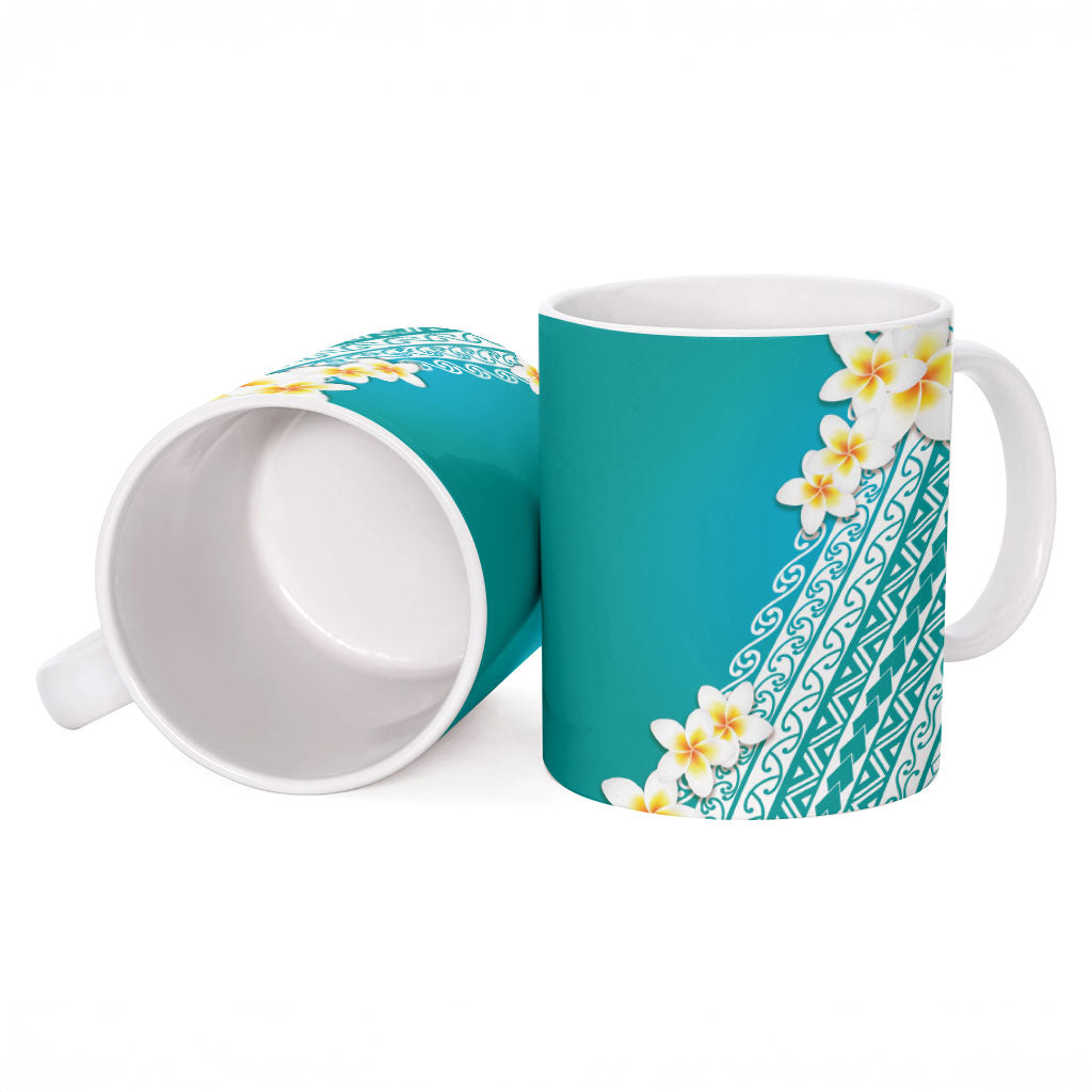 Tahiti Plumeria Tribal Pattern Ceramic Mug Wave Style Turquoise LT05 - Polynesian Pride