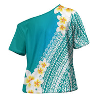 Tahiti Plumeria Tribal Pattern Cross Shoulder Shirt Wave Style Turquoise LT05 - Polynesian Pride