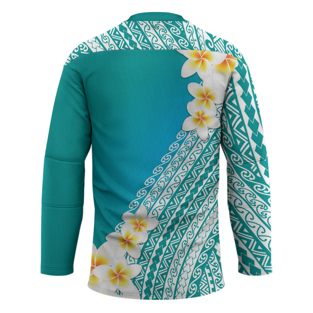 Tahiti Plumeria Tribal Pattern Hockey Jersey Wave Style Turquoise LT05 - Polynesian Pride