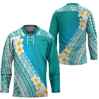 Tahiti Plumeria Tribal Pattern Hockey Jersey Wave Style Turquoise LT05 - Polynesian Pride