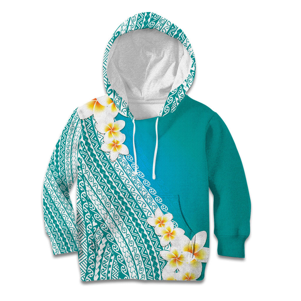 Tahiti Plumeria Tribal Pattern Kid Hoodie Wave Style Turquoise LT05 Hoodie Turquoise - Polynesian Pride
