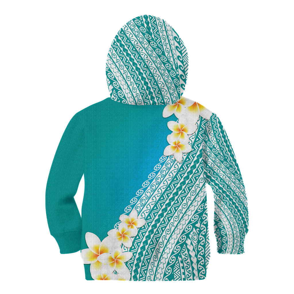 Tahiti Plumeria Tribal Pattern Kid Hoodie Wave Style Turquoise LT05 - Polynesian Pride