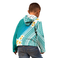 Tahiti Plumeria Tribal Pattern Kid Hoodie Wave Style Turquoise LT05 - Polynesian Pride
