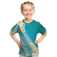 Tahiti Plumeria Tribal Pattern Kid T Shirt Wave Style Turquoise LT05 Turquoise - Polynesian Pride