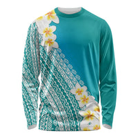 Tahiti Plumeria Tribal Pattern Long Sleeve Shirt Wave Style Turquoise LT05 Unisex Turquoise - Polynesian Pride