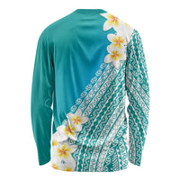 Tahiti Plumeria Tribal Pattern Long Sleeve Shirt Wave Style Turquoise LT05 - Polynesian Pride