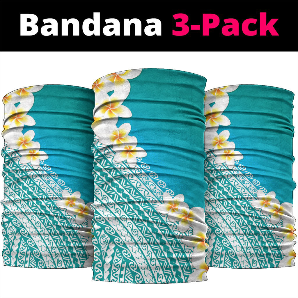 Tahiti Plumeria Tribal Pattern Neck Gaiter Wave Style Turquoise