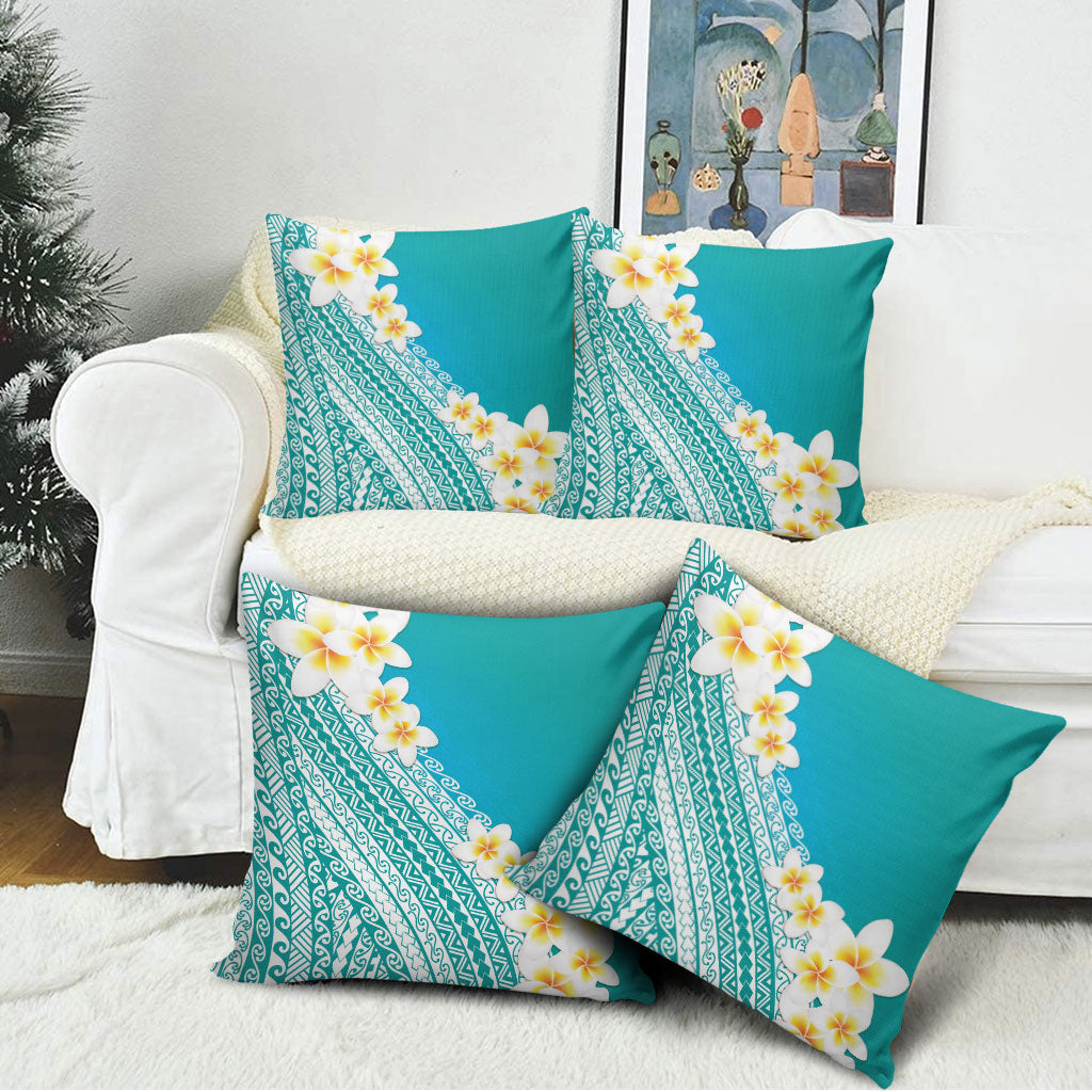 Tahiti Plumeria Tribal Pattern Pillow Cover Wave Style Turquoise LT05 - Polynesian Pride