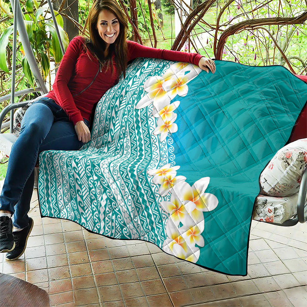 Tahiti Plumeria Tribal Pattern Quilt Wave Style Turquoise LT05 - Polynesian Pride