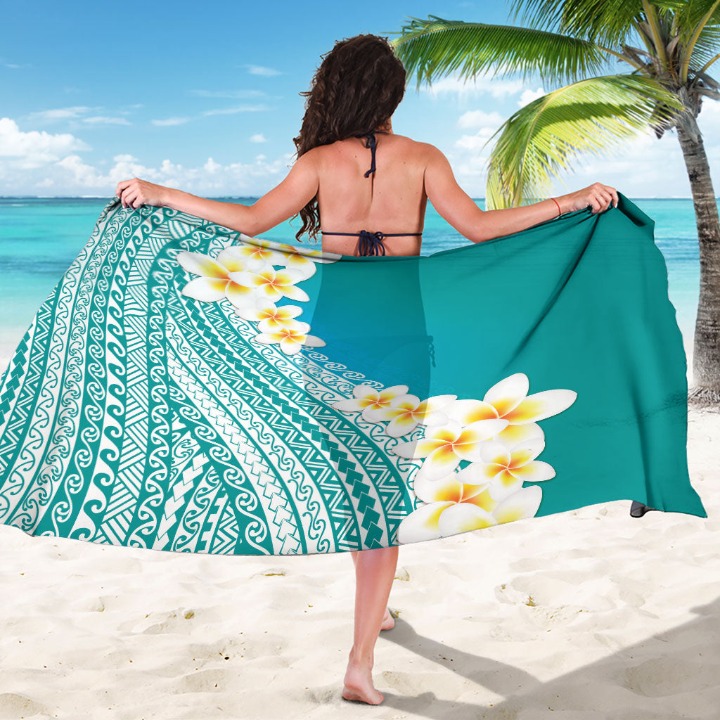 Tahiti Plumeria Tribal Pattern Sarong Wave Style Turquoise LT05 - Polynesian Pride