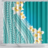 Tahiti Plumeria Tribal Pattern Shower Curtain Wave Style Turquoise LT05 - Polynesian Pride