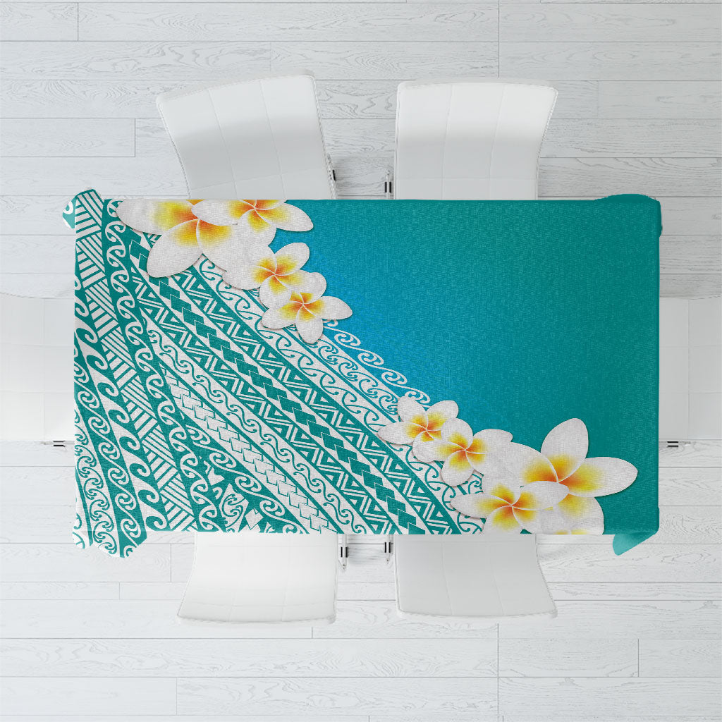 Tahiti Plumeria Tribal Pattern Tablecloth Wave Style Turquoise