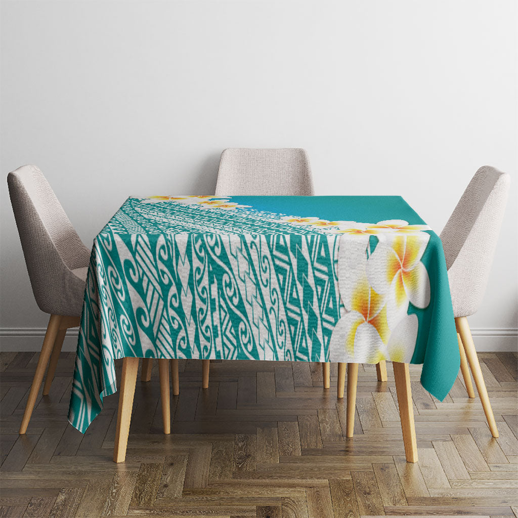 Tahiti Plumeria Tribal Pattern Tablecloth Wave Style Turquoise LT05 - Polynesian Pride