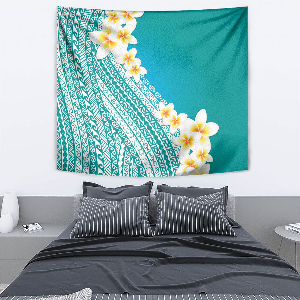 Tahiti Plumeria Tribal Pattern Tapestry Wave Style Turquoise LT05 - Polynesian Pride