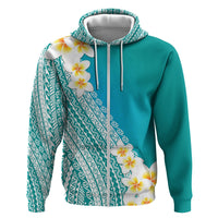 Tahiti Plumeria Tribal Pattern Zip Hoodie Wave Style Turquoise LT05 Zip Hoodie Turquoise - Polynesian Pride