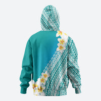 Tahiti Plumeria Tribal Pattern Zip Hoodie Wave Style Turquoise LT05 - Polynesian Pride